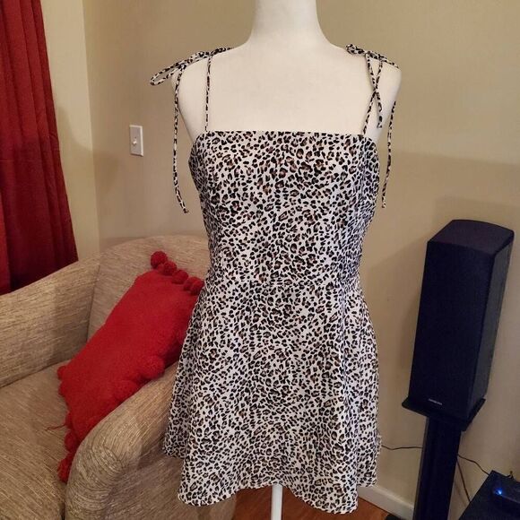 Princess Polly Leopard Tie Straps Skater Mini Dress - Size 10 - Picture 1 of 9